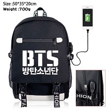  BTS star USB charging laptop backpack school bag 