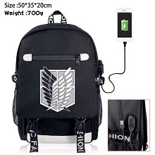 Attack on Titan anime USB charging laptop backpack school bag