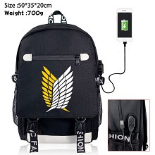 Attack on Titan anime USB charging laptop backpack...