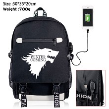  Game of Thrones USB charging laptop backpack school bag 