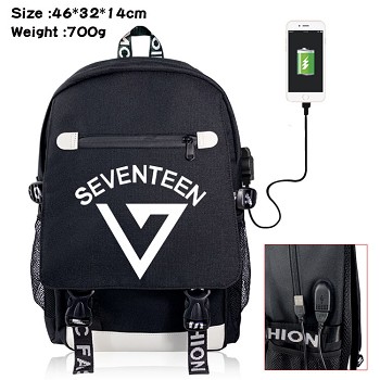 Seventeen star USB charging laptop backpack school bag