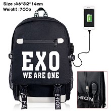  EXO star USB charging laptop backpack school bag 