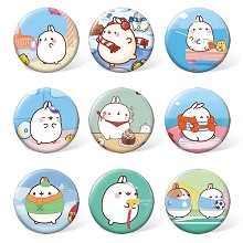 Molang anime brooches pins set(9pcs a set)