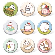 Molang anime brooches pins set(9pcs a set)