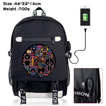 BTS star USB charging laptop backpack school bag