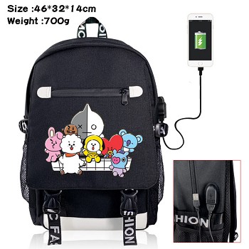 BTS star USB charging laptop backpack school bag