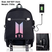 BTS star USB charging laptop backpack school bag