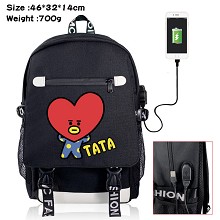 BTS star USB charging laptop backpack school bag