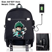 My Hero Academia anime USB charging laptop backpac...