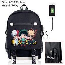 My Hero Academia anime USB charging laptop backpac...