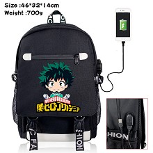 My Hero Academia anime USB charging laptop backpac...