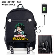 My Hero Academia anime USB charging laptop backpac...