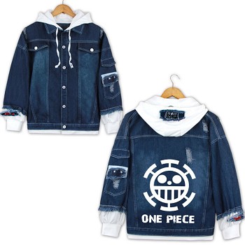  One Piece anime fake two pieces denim jacket hoodie cloth 