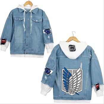 Attack on Titan anime fake two pieces denim jacket hoodie cloth