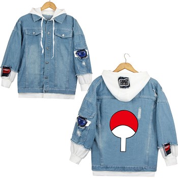 Naruto anime fake two pieces denim jacket hoodie cloth