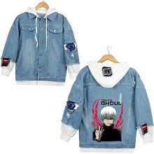 Tokyo ghoul anime fake two pieces denim jacket hoo...