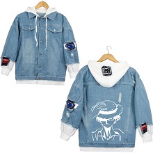 One Piece anime fake two pieces denim jacket hoodi...