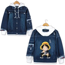  One Piece anime fake two pieces denim jacket hoodie cloth 