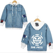  One Piece anime fake two pieces denim jacket hoodie cloth 