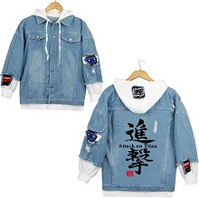 Attack on Titan anime fake two pieces denim jacket...