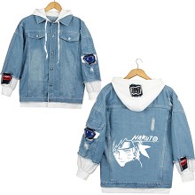 Naruto anime fake two pieces denim jacket hoodie cloth