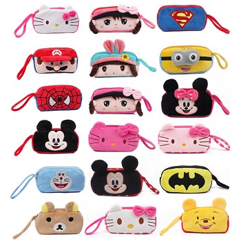 Super man spider man batman kitty anime plush wallet key bag