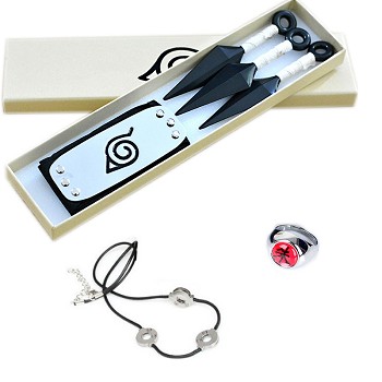 Naruto anime cosplay headband+3kunais+ring+necklace a set