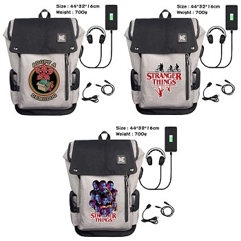 Stranger Things anime USB charging laptop backpack school bag