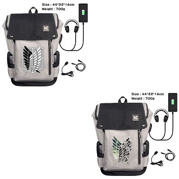 Attack on Titan anime USB charging laptop backpack school bag