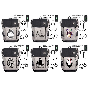 Totoro anime USB charging laptop backpack school bag