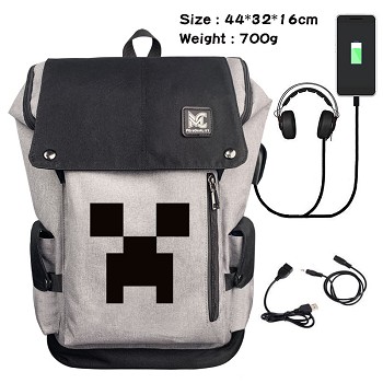 Minecraft game USB charging laptop backpack school bag