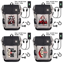 La casa de papel movie USB charging laptop backpack school bag