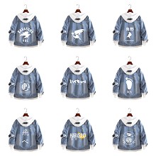 Haikyuu anime fake two pieces denim jacket hoodie cloth