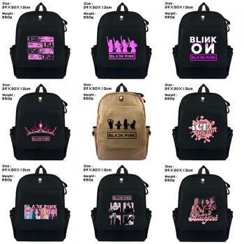 Black pink star canvas backpack bag