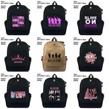 Black pink star canvas backpack bag