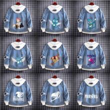 Fairy Tail anime fake two pieces denim jacket hood...