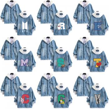 BTS BT21 fake two pieces denim jacket hoodie cloth