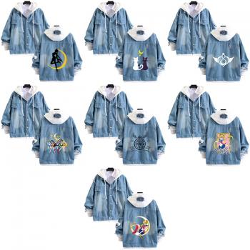 Sailor Moon fake two pieces denim jacket hoodie cloth