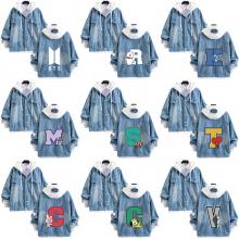 BTS BT21 fake two pieces denim jacket hoodie cloth