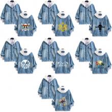 One Piece fake two pieces denim jacket hoodie clot...