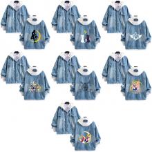 Sailor Moon fake two pieces denim jacket hoodie cl...