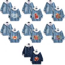 Turning red fake two pieces denim jacket hoodie cl...