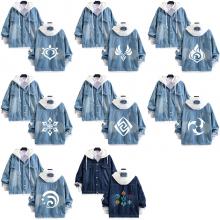 Genshin Impact fake two pieces denim jacket hoodie cloth