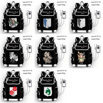 Attack on Titan anime USB charging laptop backpack school bag