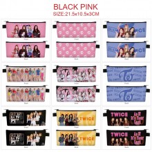 Black Pink Twice star PU zipper pen case pencil ba...