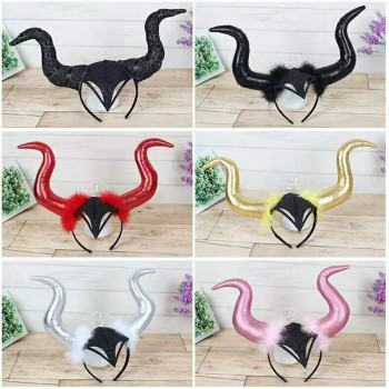 Halloween Long Demon Ox Horn Headband Evil cosplay Hairband