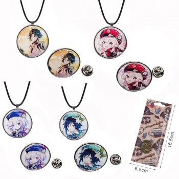 Genshin Impact game necklace+pin a set