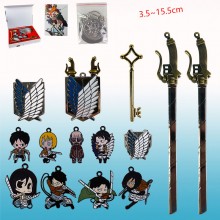 Attack on Titan anime key chain necklace pin a set