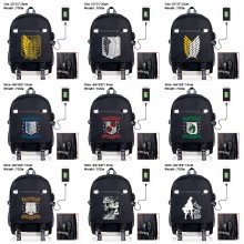 Attack on Titan anime USB charging laptop backpack...