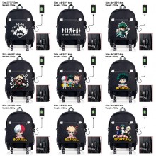 My Hero Academia anime USB charging laptop backpac...